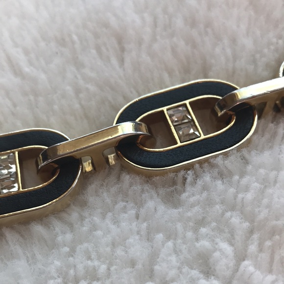 ANN TAYLOR LEATHER & GOLD CHUNKY LINK BRACELET - Picture 3 of 5